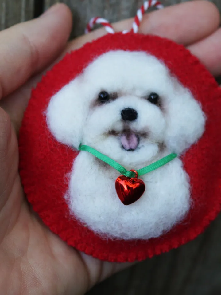 Bichon Frise Christmas ornament, pet portrait, needle felted dog ornament, made to order