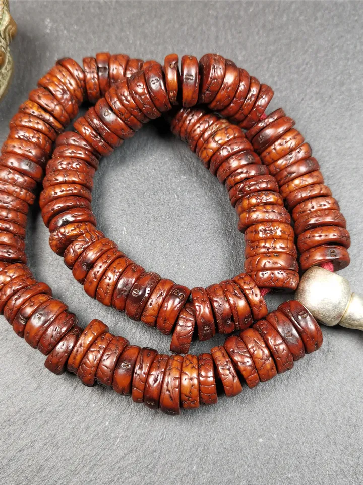 Gandhanra Antique 108 Bodhi Beads Mala,Old Prayer Beads Necklace,Diameter 13mm,Circumference 44 cm