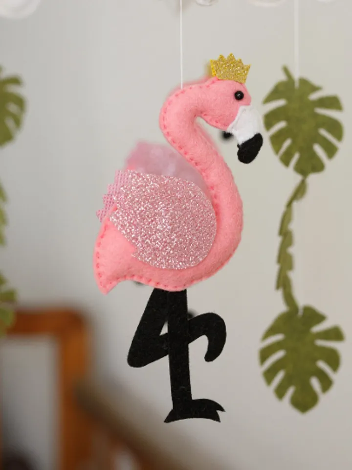 Handcrafted Flamingo and Safari Themed Felt Baby Mobile - Customizable Nursery Decor