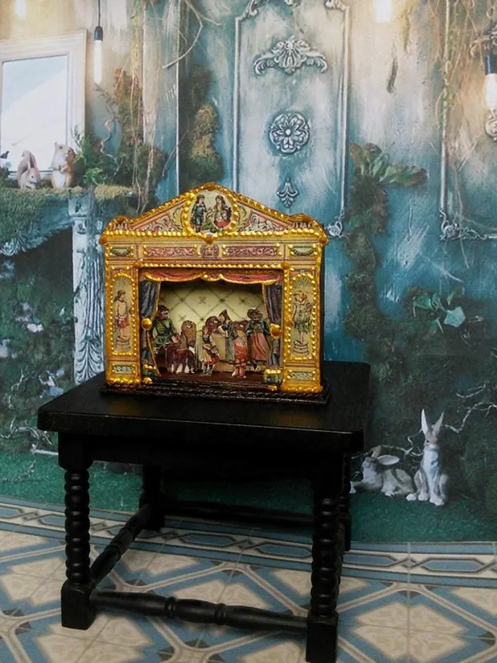 Miniature puppet theater for doll houses.1:12 scale.