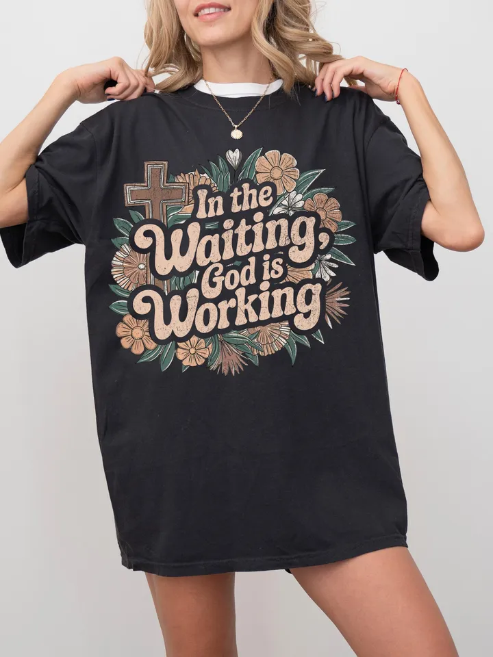 Boho Foral Christian PNG, Christian Sublimation Designs, Wildflower Png, Bible Verse Png, Instant DIGITAL In the Waiting, God is Working Png