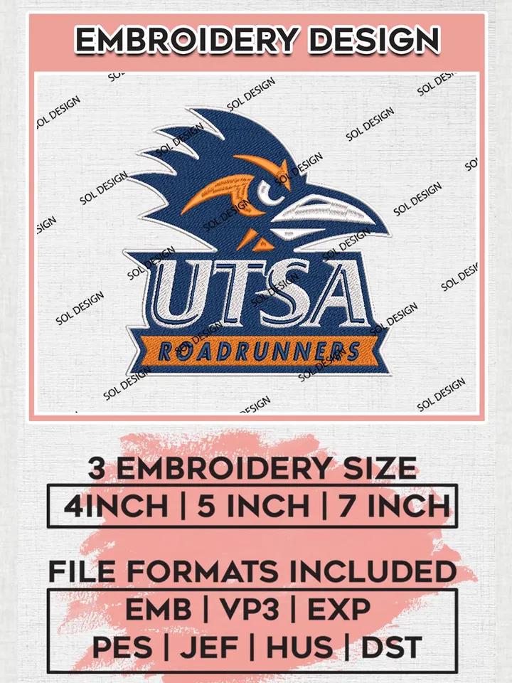 UTSA Roadrunners Team Head Mascot Logo Machine Embroidery Design, NCAA UTSA Roadrunners Team Design Design files, NCAA Team Embroidery Designs, NCAA Machine Embroidery Designs, Digital Download