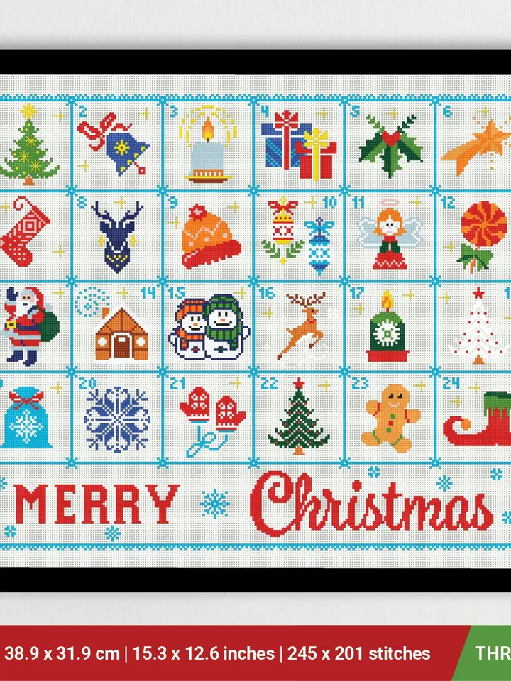 Christmas Advent Calendar New Year decor Holiday cross stitch pattern, counted, chart, gift DIY, embroidery, instant PDF