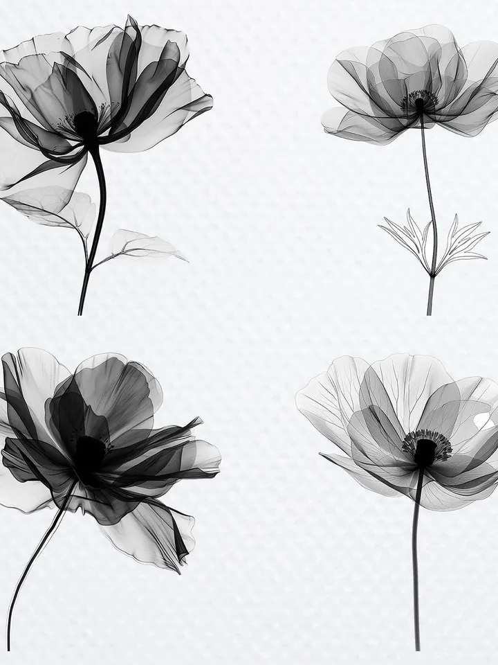 16 Abstract Black Flowers PNG Bundle, Flowers Printable Watercolor clipart sublimation, High Quality scrapbook PNG, Paper craft junk journal