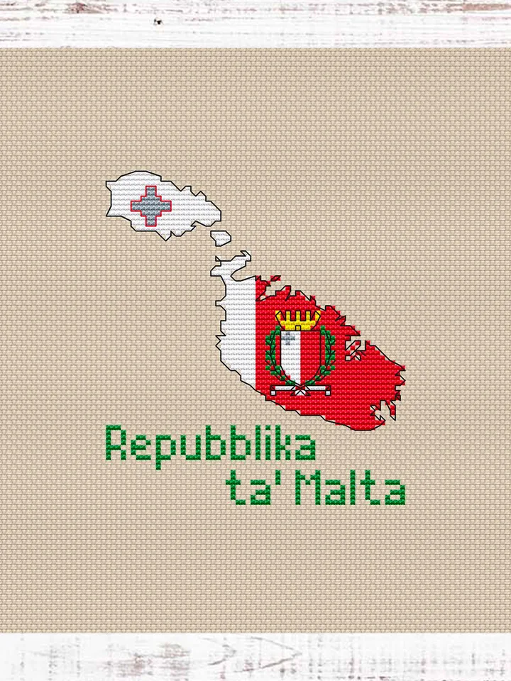 Republic of Malta Map Cross Stitch pattern modern, Malta Flag Xstitch pattern PDF, Country Cross Stitch Pattern