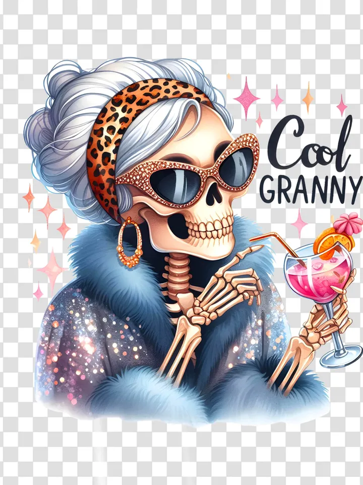 Cool granny PNG clipart, Cool granny sublimation design, Cool granny Tshirt design, Funny skeleton sublimation design