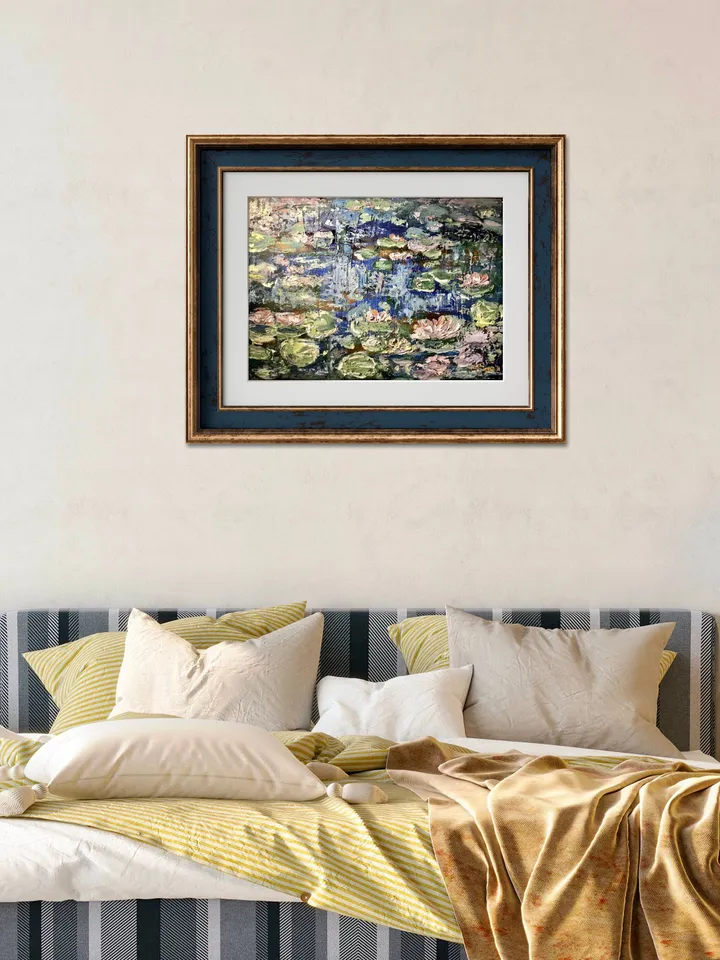Waterlillies original oil painting on stretched canvas,textured impasto painting,pond of waterlilles,impressionistic,wall hanging,gift.