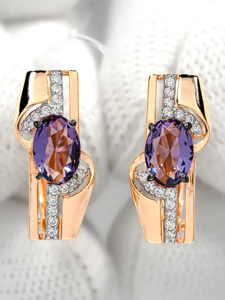 Earrings jewelry Silver gold plated 925 assay value with amethyst
