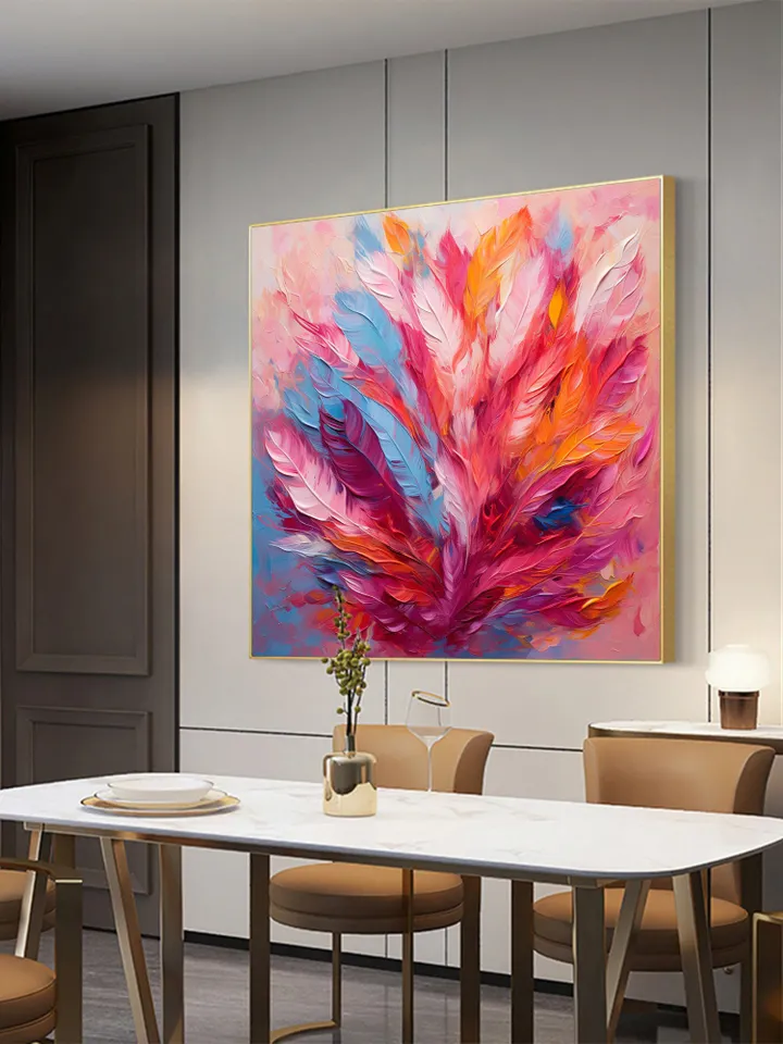 Original Colorful Feathers Oil Painting On Canvas, Large Wall Art, Abstract Colorful Painting, Custom Painting, Living room Home Wall Decor