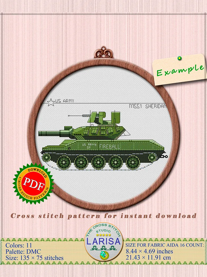 Sheridan Cross Stitch Pattern | American M551 Sheridan Tank Chart