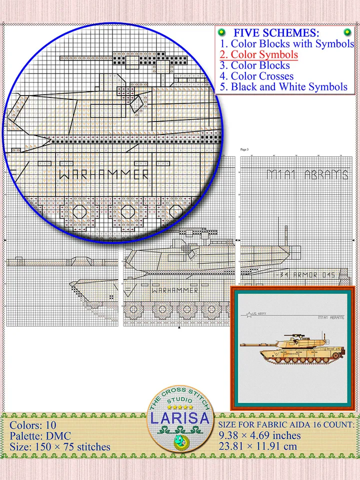 M1 Abrams Cross Stitch Pattern | The Abrams Main Battle Tank