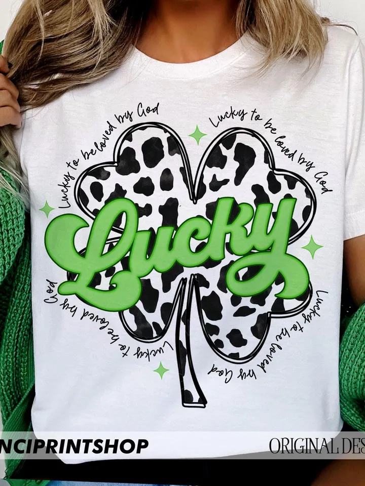 Cow Print Lucky Png, St Patricks Day png, 4 leaf clover png, Retro St. Patty's Day Png, St Patricks Shirt Design, Lucky png, Sublimation png