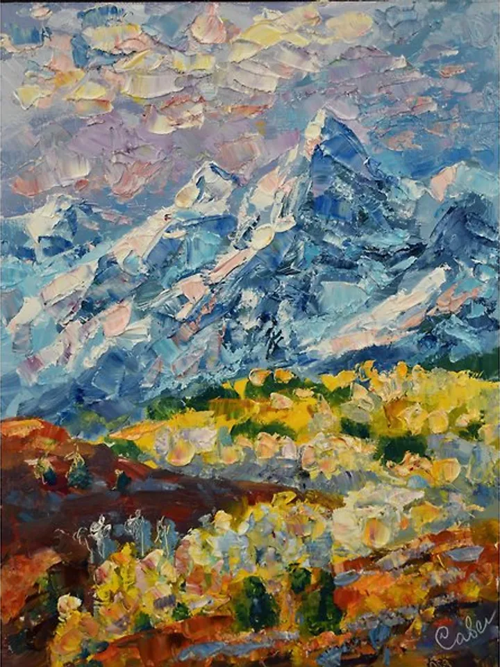 Mountains Painting Landscape Original Art America Artwork Oil Rockies Impasto hardboard