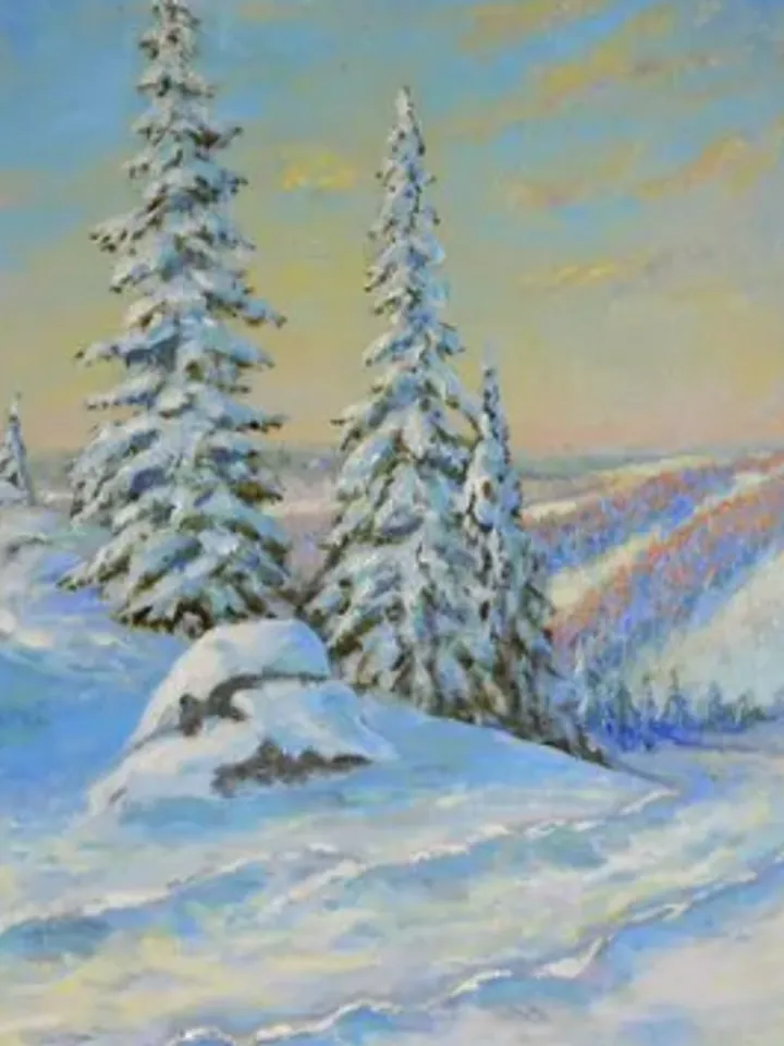 Oil painting, “Winter road”, size 50x40cm