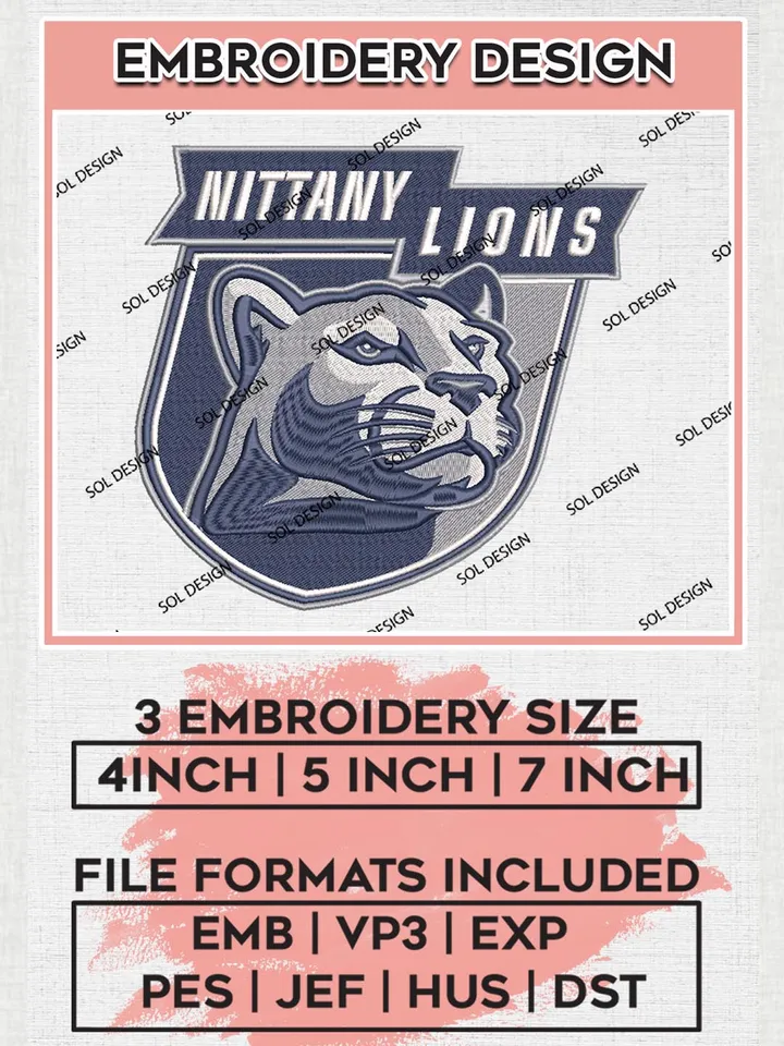 NCAA Nittany Lions Team Logo Machine Embroidery Design, NCAA Penn State Nittany Lions Team Design Design files, NCAA Team Embroidery Designs, NCAA Machine Embroidery Designs, Digital Download