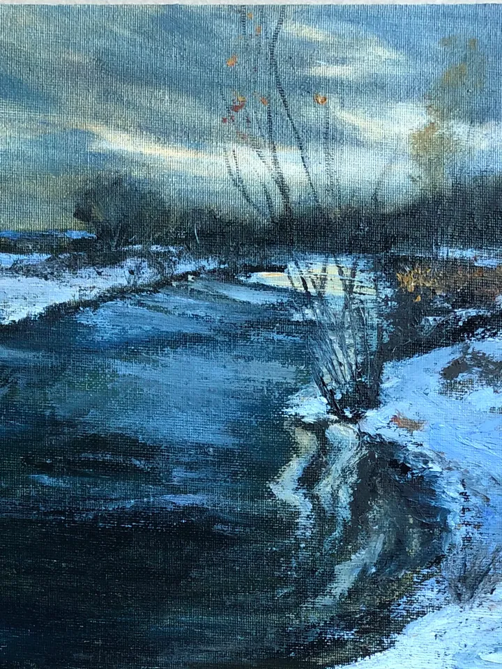 Winter river original oil painting modern art kitchen painting 10 by 14 inches