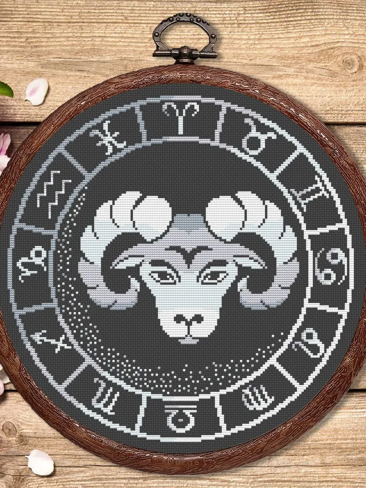 Aries Cross Stitch Pattern, Zodiac Cross Stitch, Astrology Cross Stitch, Aries Pattern, Zodiac Sign Cross Stitch, Silver Aries #zdc014