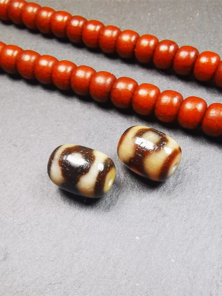 Gandhanra Tibetan Mandala 3 Eyes Dzi Bead Accessories,Dzi Spacer Beads,Marker Beads for Mala Necklace,0.47&quot; × 0.6&quot;