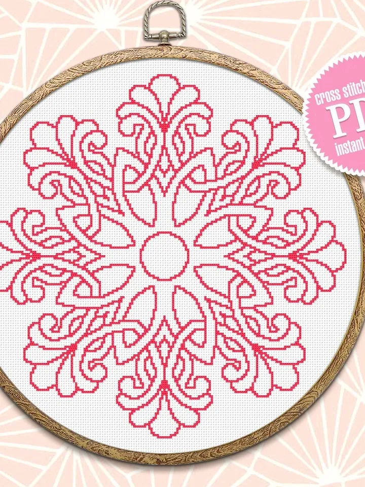 Easy mandala cross stitch pattern download PDF Monochrome cross stitch chart Flower mandala pattern digital Floral ornament embroidery #M48