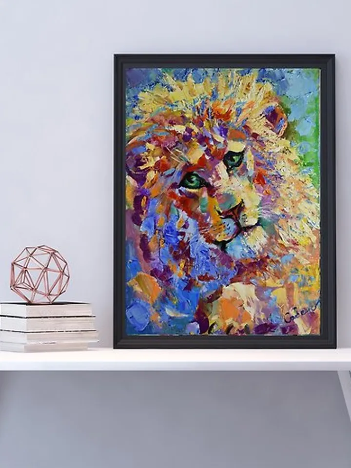 Lion Painting Wild Animal Original Art Oil Impasto 油畫原作 Wall Art Impressionism