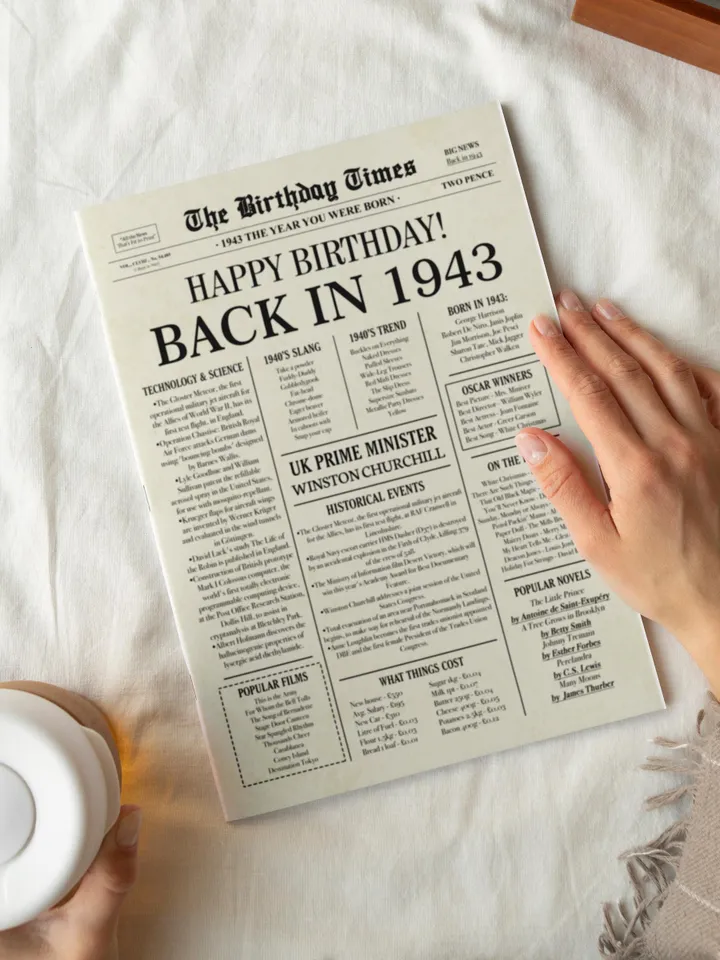 82nd Birthday Newspaper Poster Back in 1943 Printable Sign 1943 Birthday Fun Facts 82 Years Ago UK Digital Download