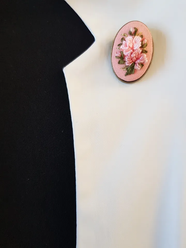 Hand embroidery jewelry, ribbon embroidered brooch for her, art 22