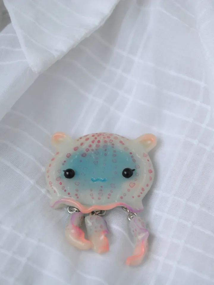 Cute blue jellyfish brooch