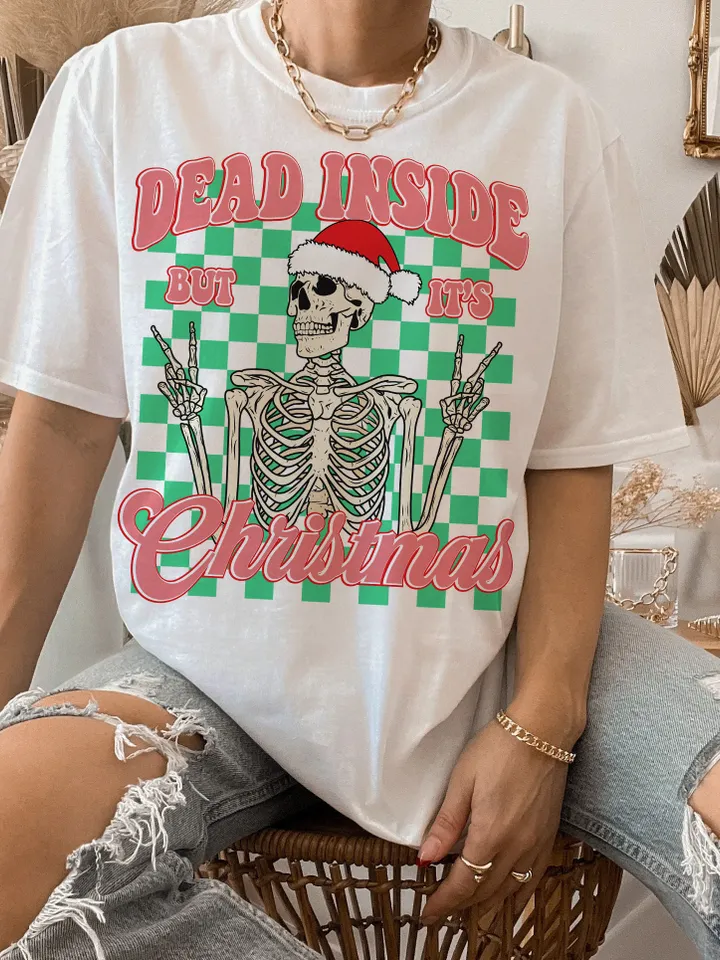 Dead Inside But It's Christmas PNG-Christmas Sublimation Digital Design Download-skeleton png, holidays png, santa claus png, funny png file