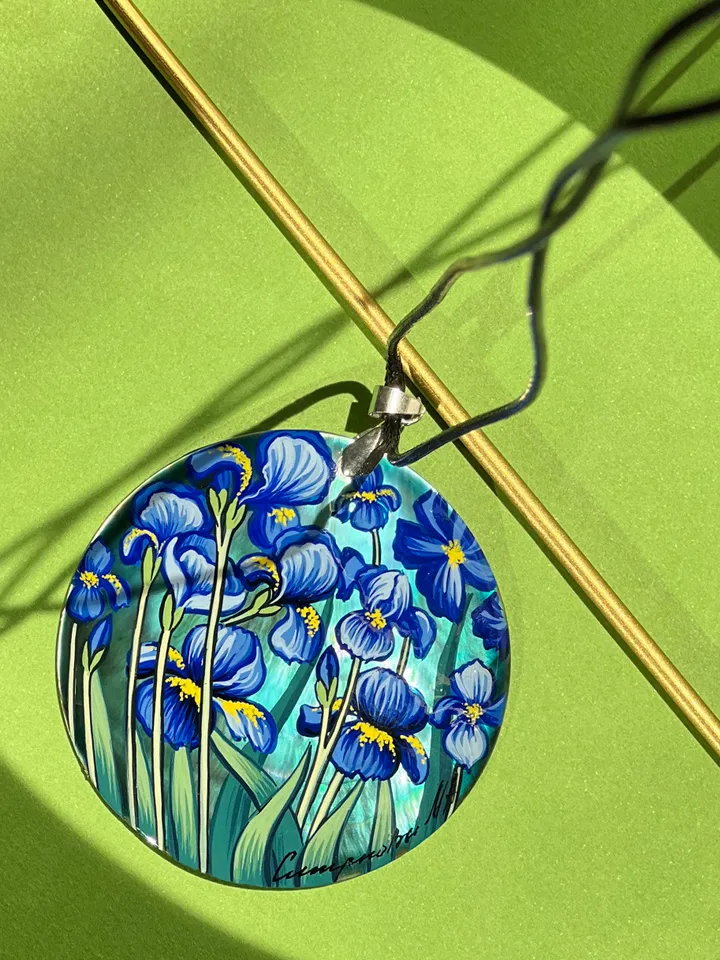 Irises by Van Gogh Pendant: Celebrate Art and Beauty with Our Exquisite Handcrafted Necklace and Sophisticated Accessory for Any Occasion