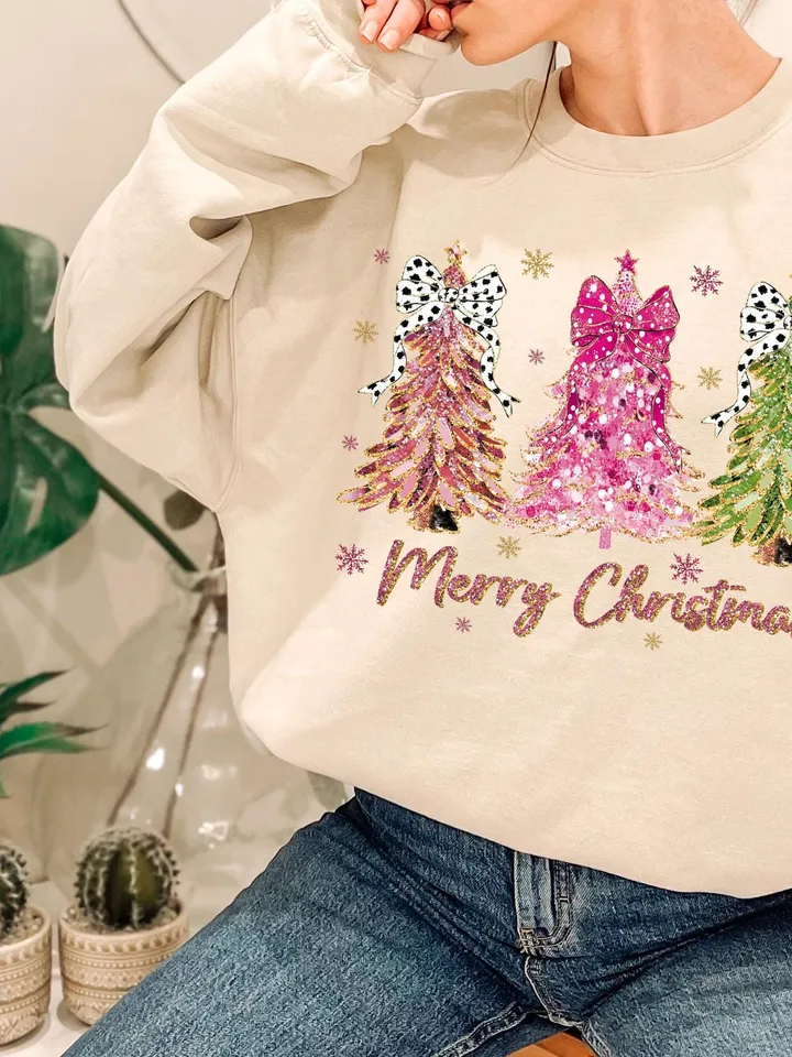 Colorful Coquette Glitter Christmas Tree Png, Girly Christmas Tree Design, Bright Color Merry Christmas Coquette Bow Dalmatian, brushstroke