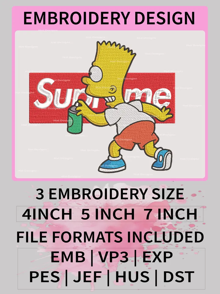 Bart Simpson Supreme Embroidery Designs – Streetwear Cartoon Machine Embroidery Files 🔥🧵