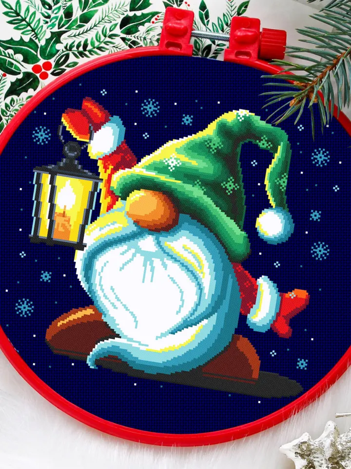 Christmas gnome cross stitch pattern download PDF Winter gnome pattern digital Cute cross stitch sampler Holiday hand embroidery PDF #N15