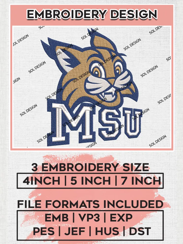NCAA MSU Bobcats Team Mascot Logo Embroidery Design Files, NCAA Montana State Bobcats Machine Embroidery, NCAA Teams, 3 sizes, NCAA Machine embroidery designs, Digital Download
