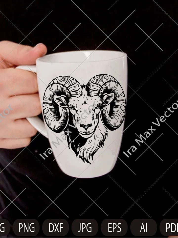 Ram Head SVG, Ram SVG, Aries, Sheep, Farm Animal Graphics Illustration, T-Shirt , Printable Clip Art ,Vector Digital Dxf Png Eps ,Ram logo