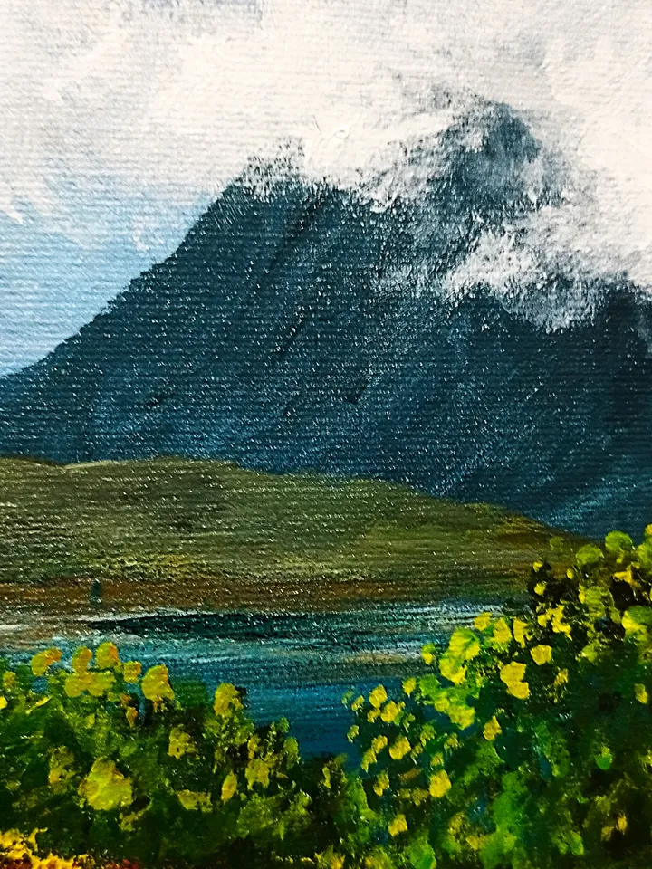 Mountain Landscape Painting Wildflowers Wall Decor Art Impasto