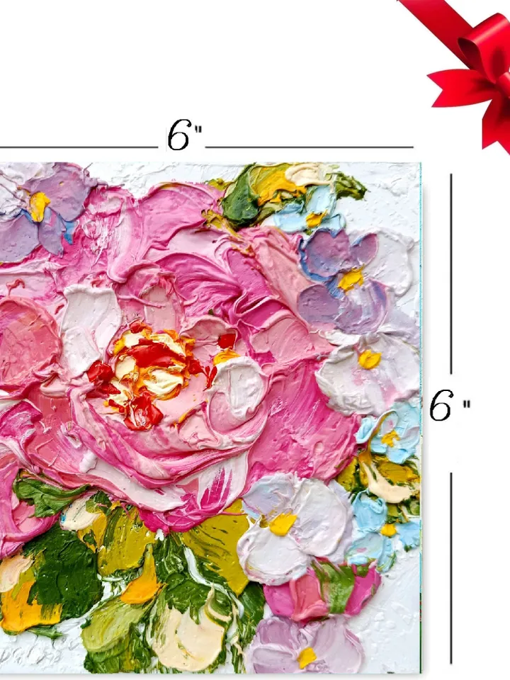 Rose Painting Hydrangea Original Art Floral Impasto Oil Painting Small Wall Art 6x6 Harmony in Blooms Floral Delight by ArtProkopaloSv
