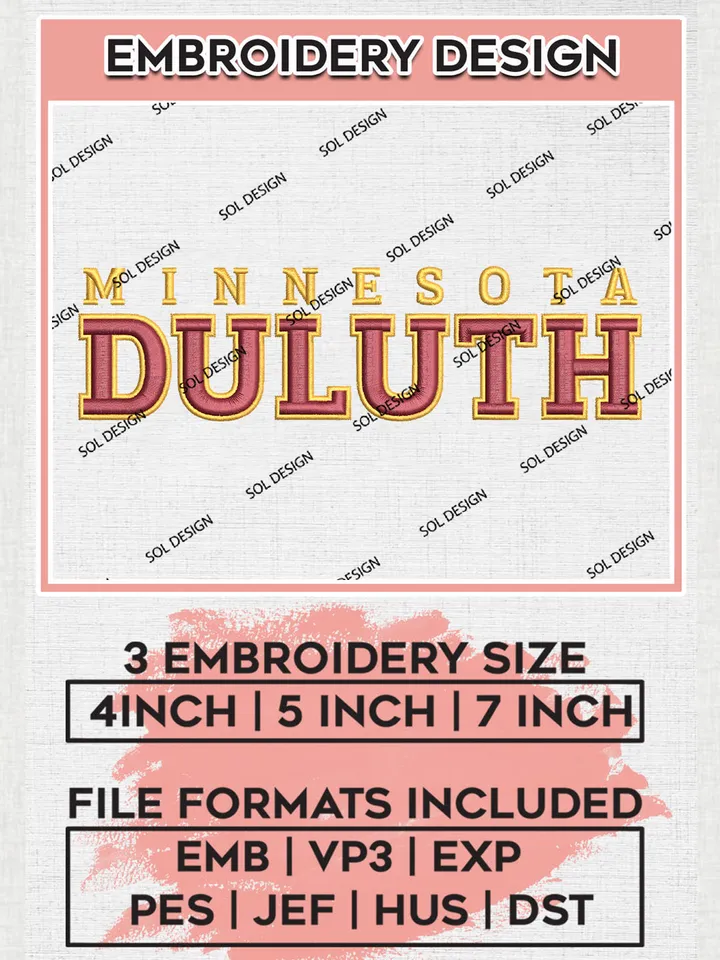 NCAA Minnesota Duluth Team Writing Logo Embroidery Design Files, NCAA Minnesota Duluth Bulldogs Machine Embroidery, NCAA Teams, 3 sizes, NCAA Machine embroidery designs, Digital Download