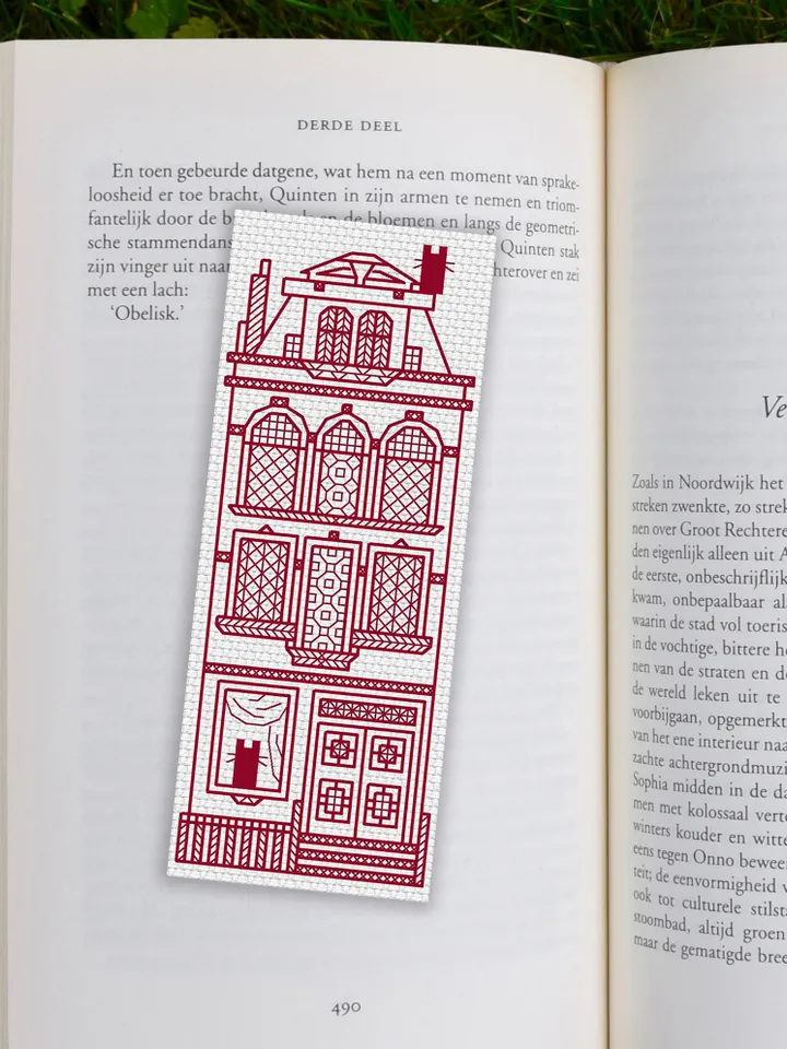 Blackwork bookmark embroidery pattern Cat House