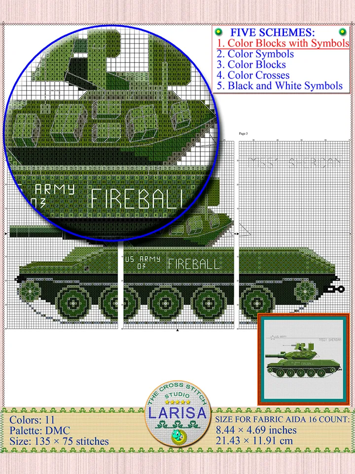 Sheridan Cross Stitch Pattern | American M551 Sheridan Tank Chart