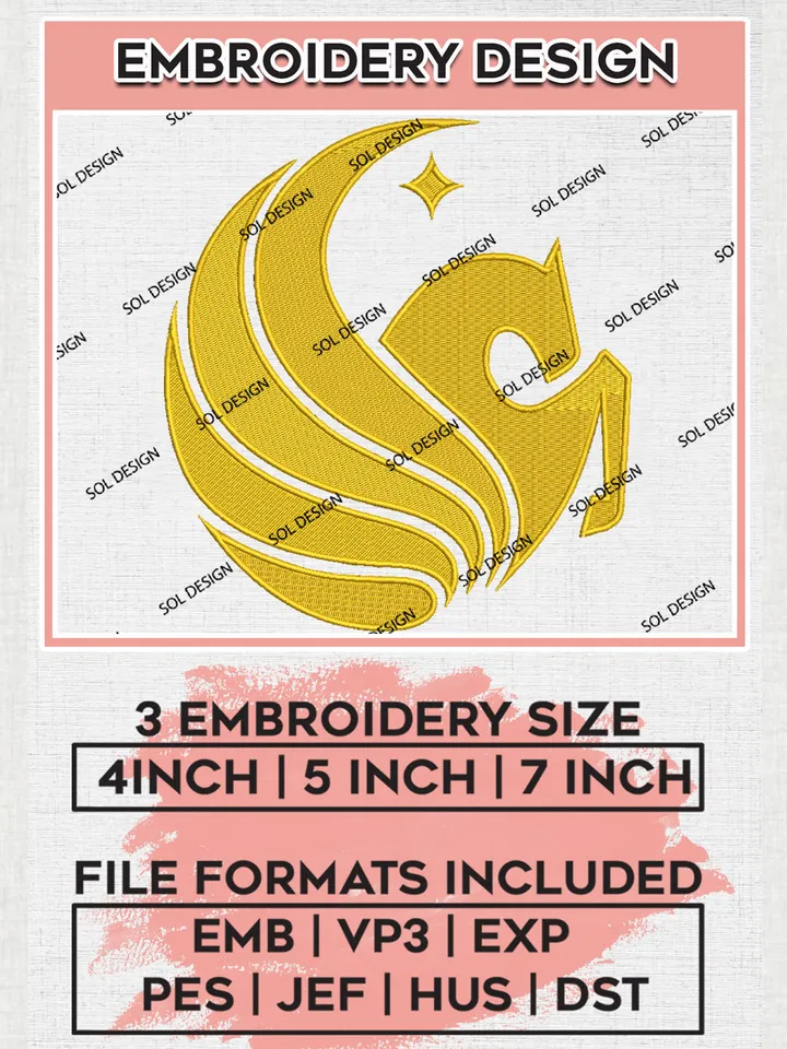 UCF Knights NCAA Team Logo Embroidery Design Files, NCAA UCF Knights Machine Embroidery, NCAA Teams, 3 sizes, NCAA Machine embroidery designs, Digital Download