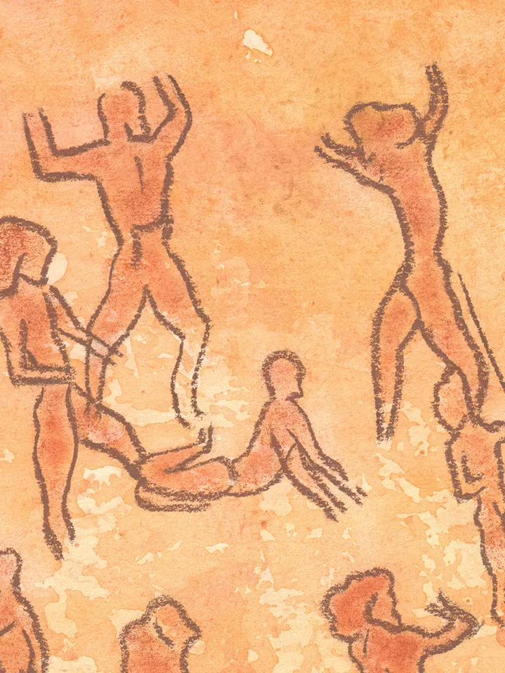 Prehistoric man wall art | Original Pastel and Watercolor Artwork Ancient Cave Painting Style | Hunters Prehistoric art | Handmade Artwork | Deer hunting stylization of rock art | Drawings of a prehistoric man