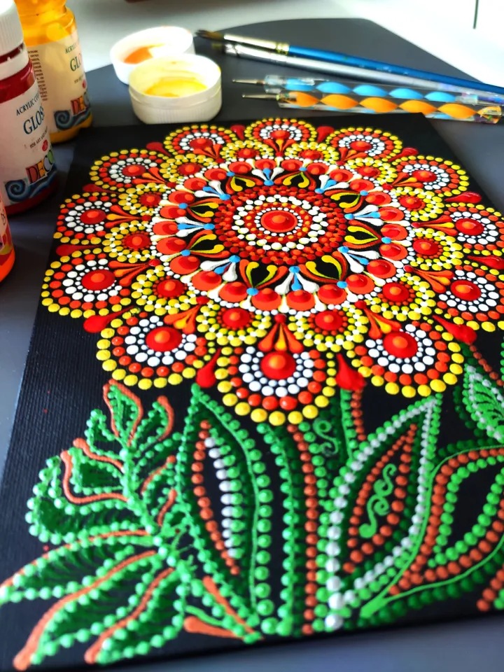 Daisy Dot Painting Original Art Dotted Small Canvas 15 by 20 cm / 6 by 8''