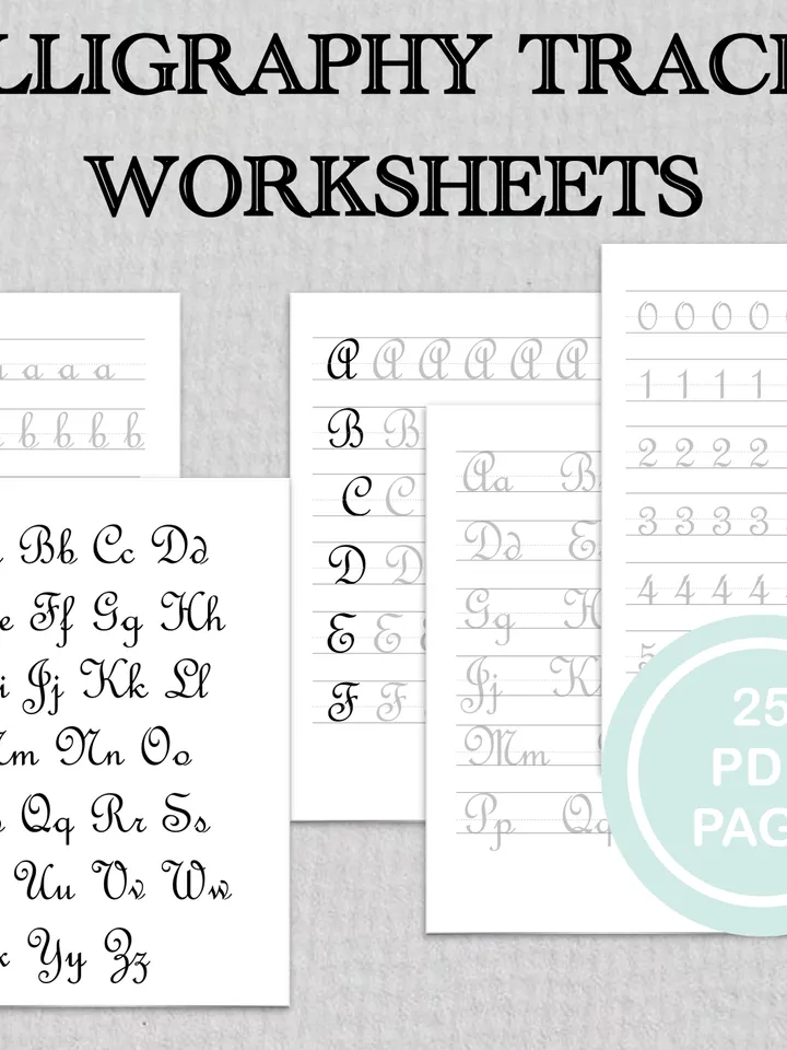 Modern Calligraphy Practice Sheets, Handlettering worksheets, Calligraphy Beginners