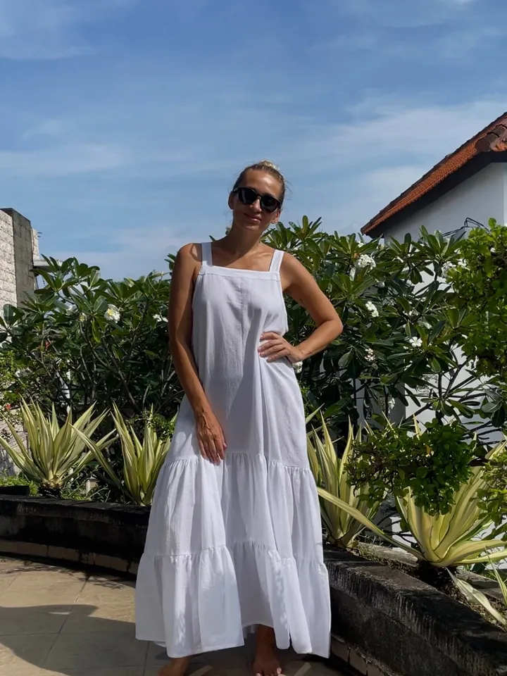 Linen loose white summer feminine LUNA dress / comfort women vacation summer long oversize dress | maxi flowy designer dress