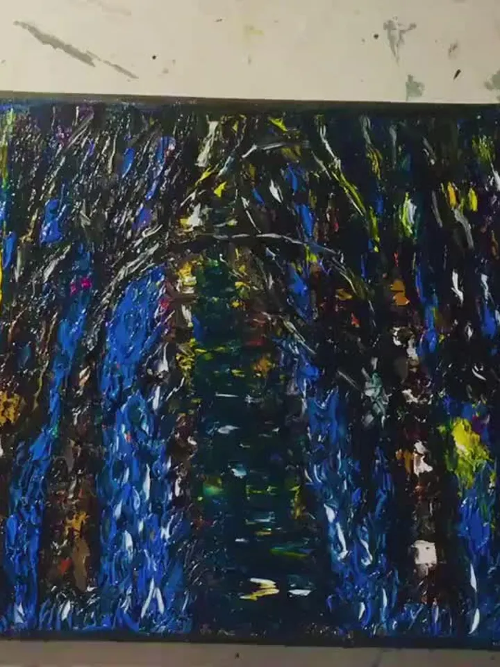 Blue forest,forest original oil painting, forest canvas art,forest wall hanging, fantasy forest,Wall decoration.