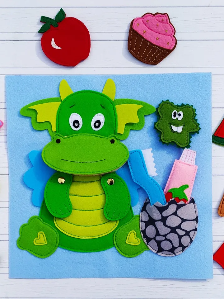 Clean teeth Dino's Quiet book Pattern pdf, Felt book pattern svg, Baby Soft book tutorial, Busy book sewing ideas for kids 2, 3, 4 year old