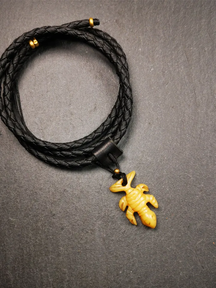 Gandhanra Handmade Tibetan Amulet,Yak Bone Carved Scorpion Guru of Padmasambhava,1.2"