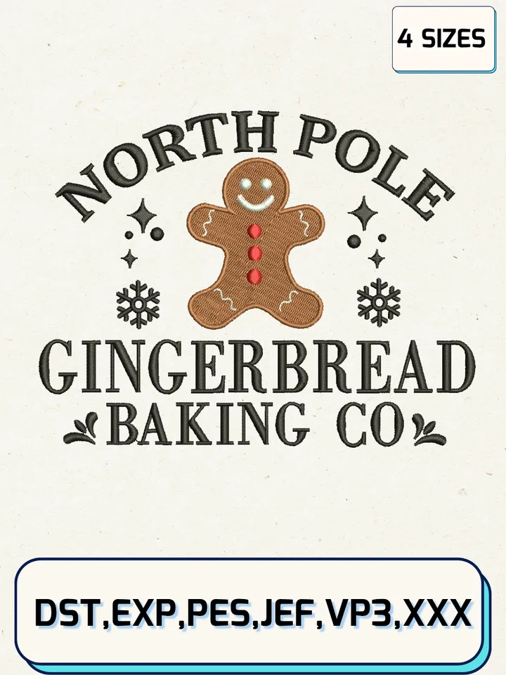 North Pole Gingerbread Baking Co Embroidery Design Files,Christmas Embroidery Designs,Machine Embroidery Files,4 Sizes