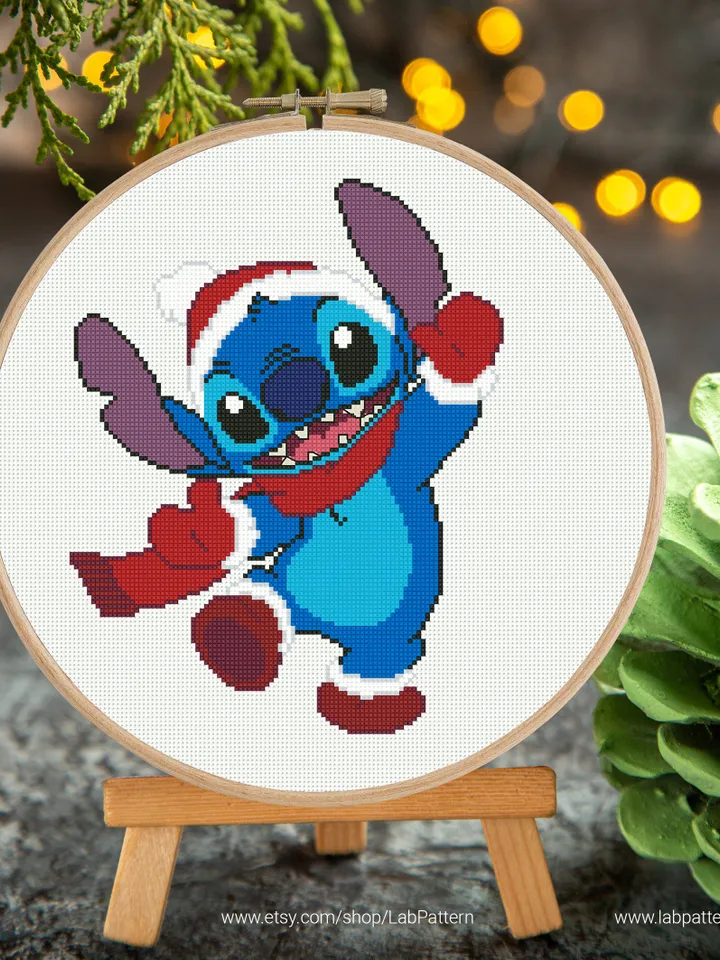 Stitch Christmas, Lilo and Stitch cross stitch pattern, Love Hawaii, nursery decor, beginner, modern chart, DIY, embroidery, instant PDF