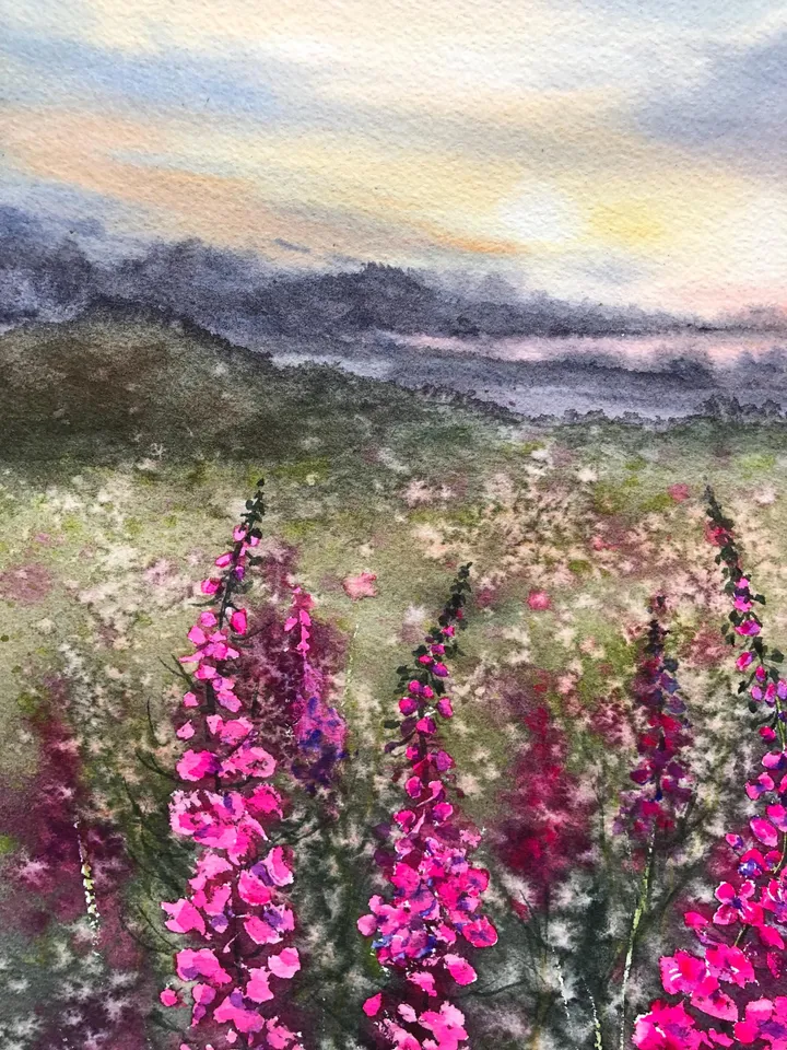 Wildflowers Original Painting Field Landscape Meadow Wall Art Rustic Landscape